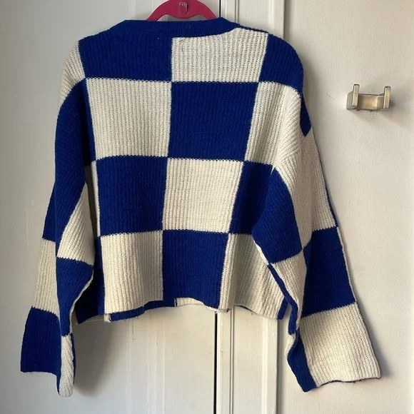 Checkerboard Pull & Bear Royal Blue Oversized Sweater M - Picture 4 of 4